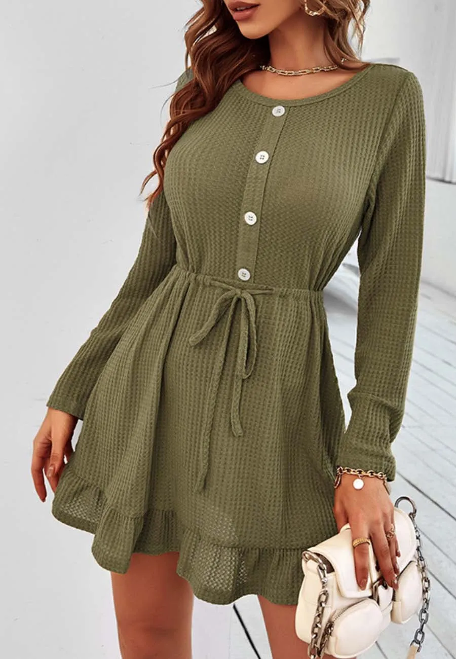 Waffle Knit Button Front Dress