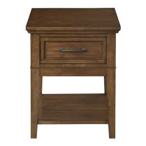 Walnut Finish Birch Veneer End Table with Drawer and Shelf