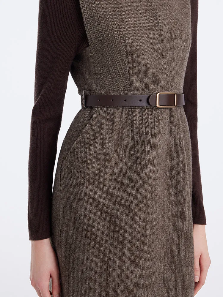 Washable Wool Vest Dress And Knitted Sweater Two-Piece Set With Belt