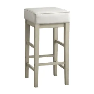 White Bar Height Stool with Faux Leather Upholstery - Set of 2