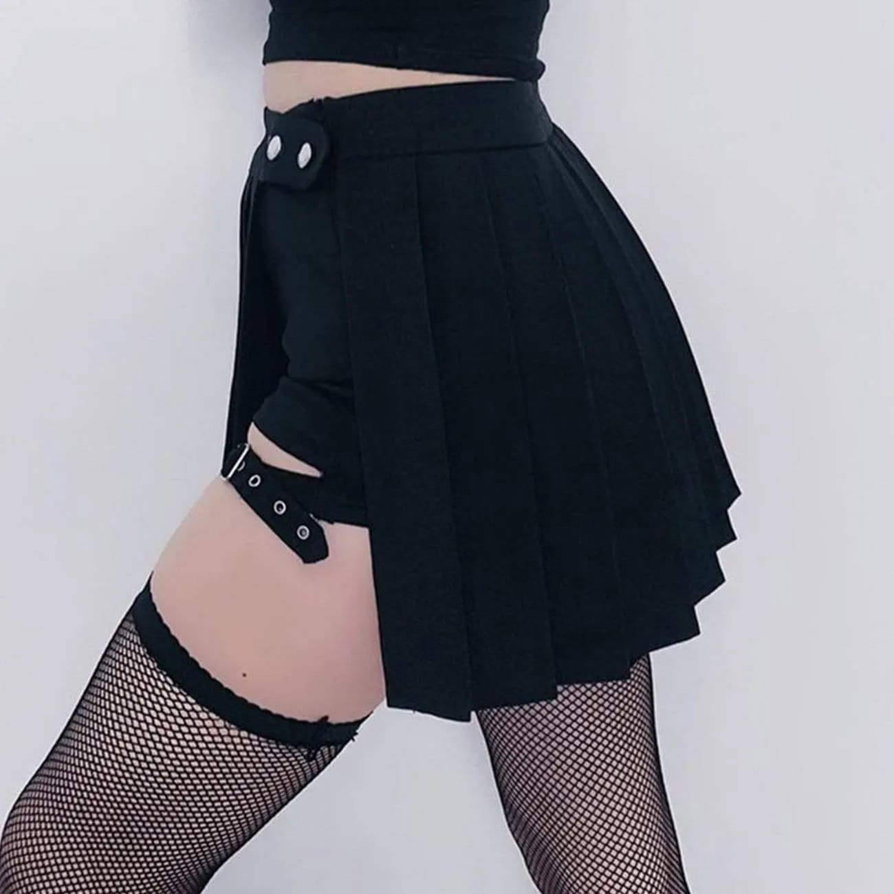 WLS Dark Fake Two-piece Strap Pleated Skirt