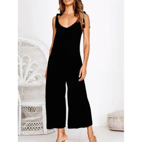 Women Deep Neck Loose Hem Summer Casual Jumpsuit - C10177TCJ