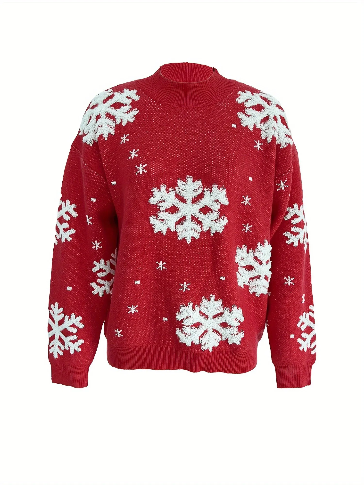 Women Knitted Fluffy Sweater Autumn Loose Casual Christmas Snowflake Print Long Sleeves Pullover Tops Streetwear Christmas for Women Fall Clothes Winter Outfits Christmas Gifts