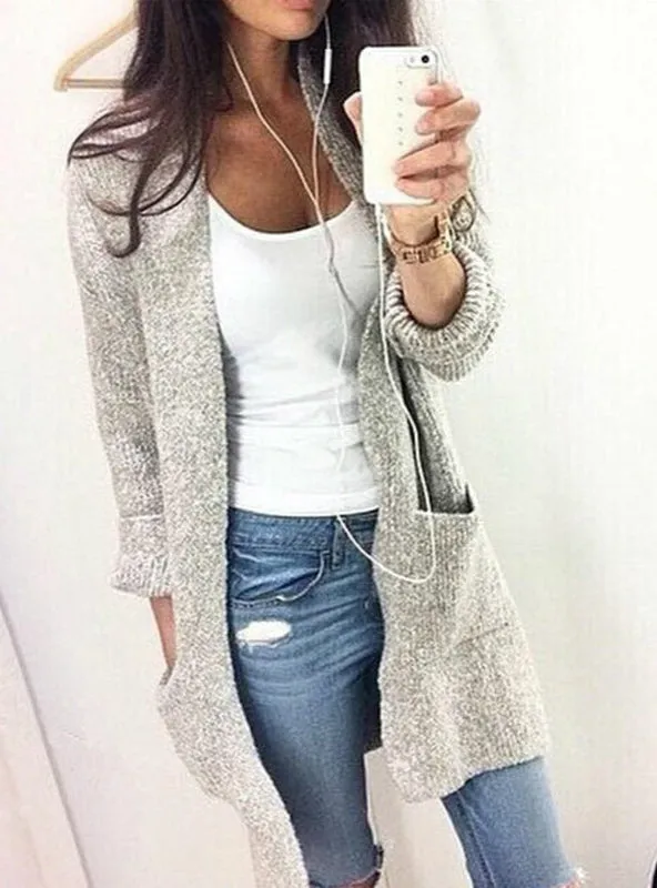 Women Long Sleeve Loose Knitting Cardigan Sweater