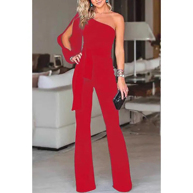 Women One Shoulder Loose Fit Fashion Jumpsuit - C13487UJ