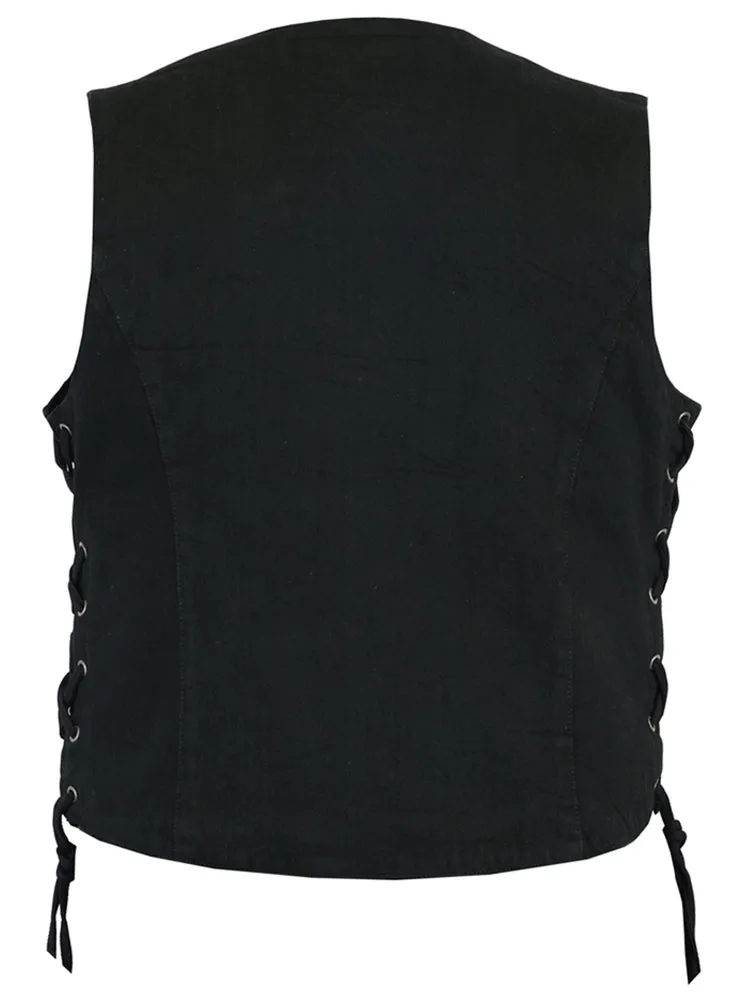 Women's Black Denim Classic Side Lace Vest