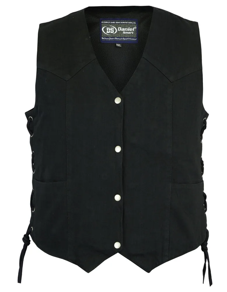 Women's Black Denim Classic Side Lace Vest