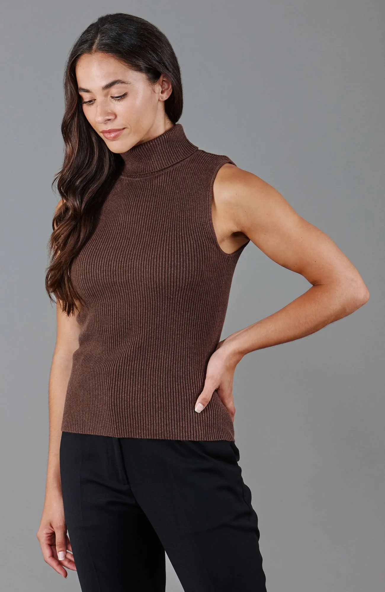 Womens Lightweight 100% Cotton Roll Neck Sleeveless Jumper