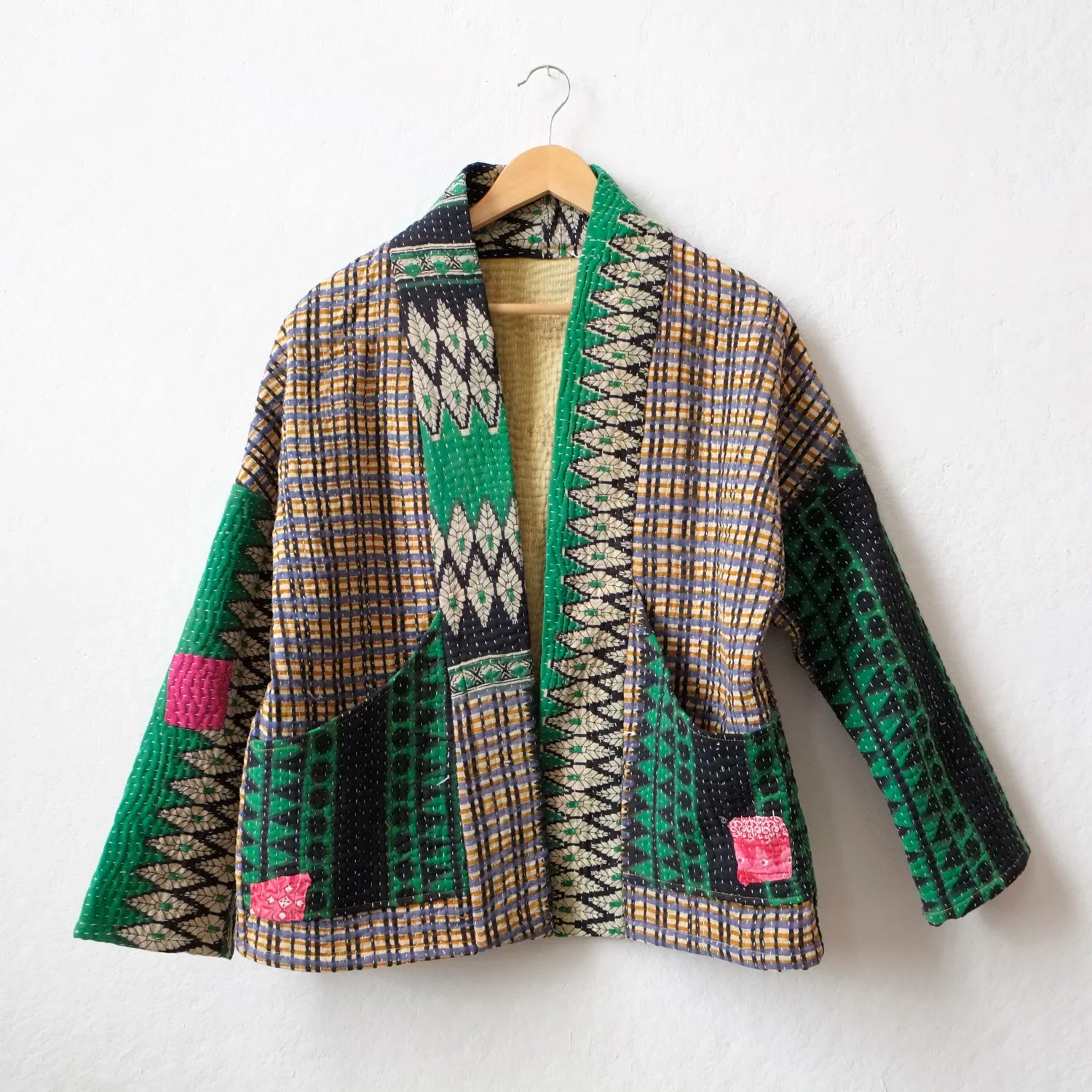 XXS Handdrawn Plaid with Green Anoushka Jacket LM107